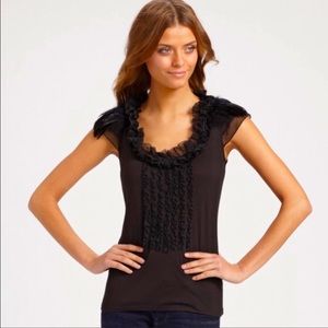 Elie Tahari black shirt with feather trim ⭐️